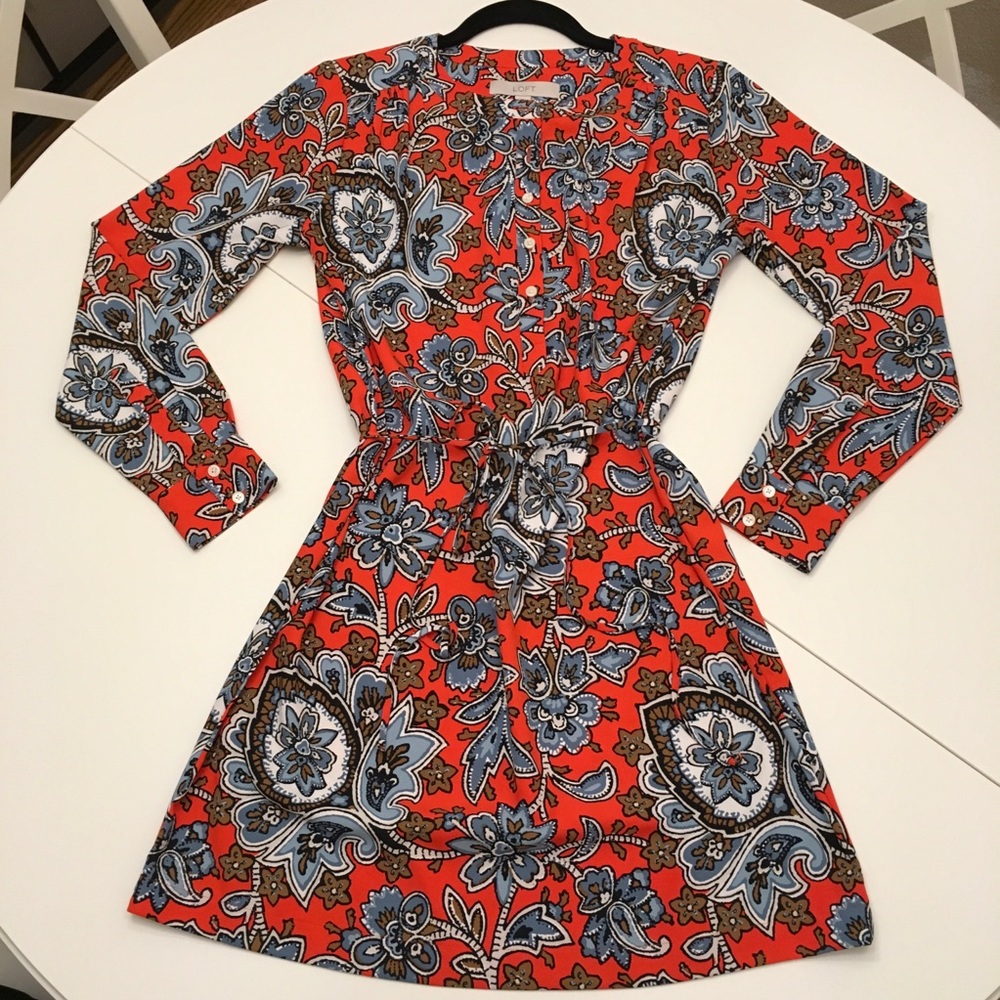 Loft tie waist long sleeve dress. Size XS